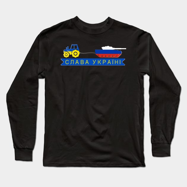 Ukraine Farmer Tractor Stealing A Russian Tank Long Sleeve T-Shirt by Scar